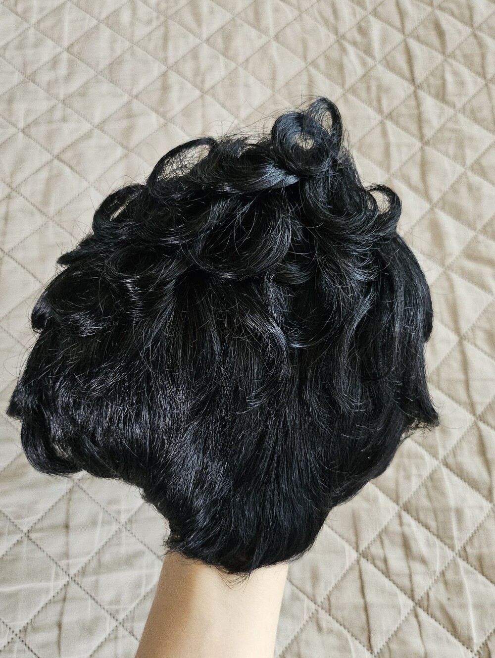 Pixie cut wig, color is natural black curly/wavy top. Synthetic hair. - Picture 6 of 7